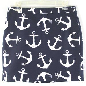 J. Crew Navy Blue White Anchor Nautical Pencil Straight Mini Skirt 4